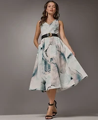 Donna Karan New York Women's Printed V-Neck Midi Dress