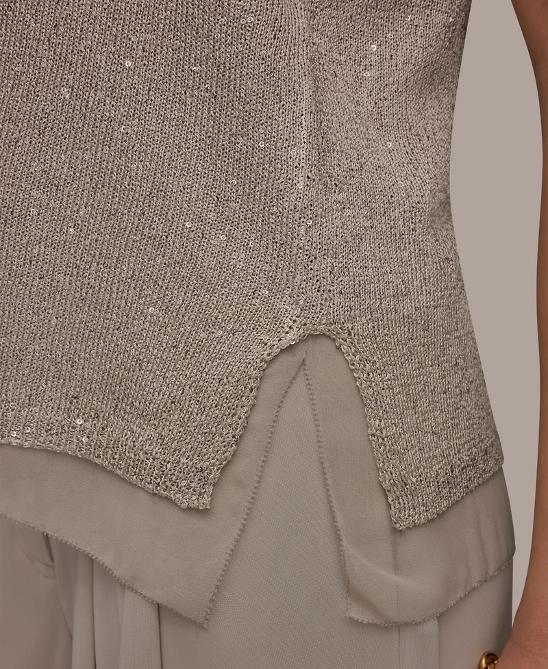 Donna Karan New York Women's Sequin Scoop Neck Sweater