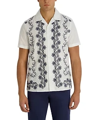 Karl Lagerfeld Paris Men's Regular Fit Short-Sleeve Floral Embroidered Shirt