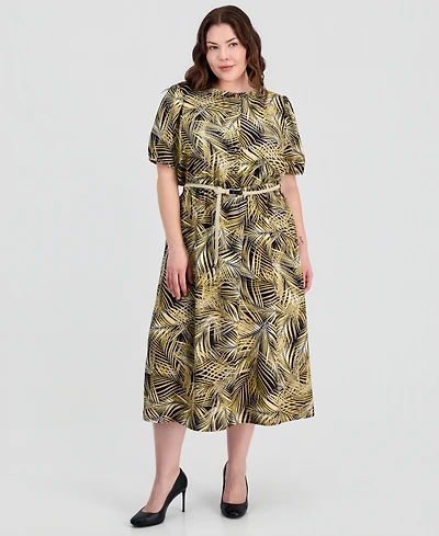 Kasper Plus Puffed-Sleeve Shirtdress