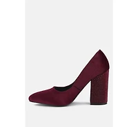 Cyber-girl Womens Rhinestone Block Heeled Pumps