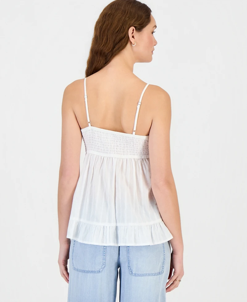 Self Esteem Juniors' Lace-Trim Pintuck Cotton Sleeveless Top