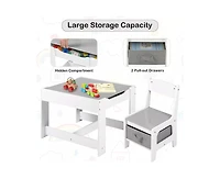 Kinder King 3-in-1 Kids Table with 2 Chairs, Storage and Removable Chalkboard Top