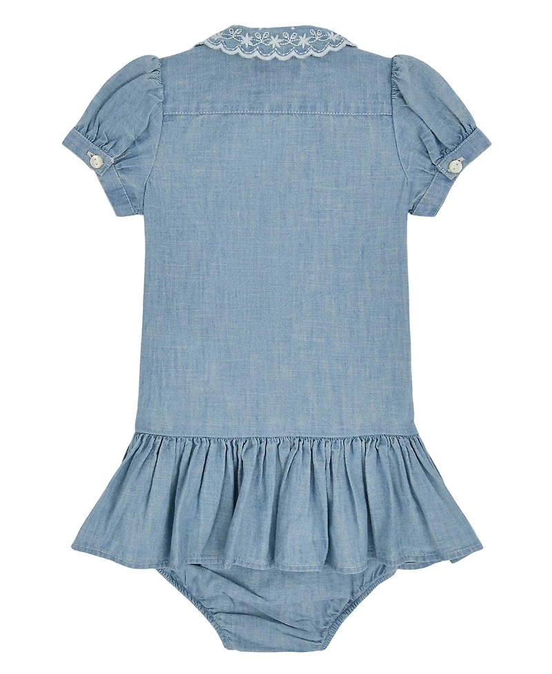 Ralph Lauren Baby Girls' Indigo Cotton Chambray Dress and Bloomer