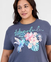Rebellious One Trendy Plus Honolulu Rhinestone Printed-Graphic Tee