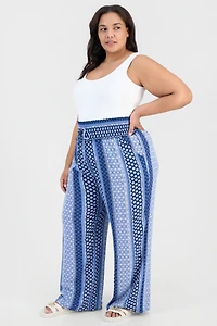 Kingston Grey Trendy Plus Printed Smocked-Waist Wide-Leg Pants