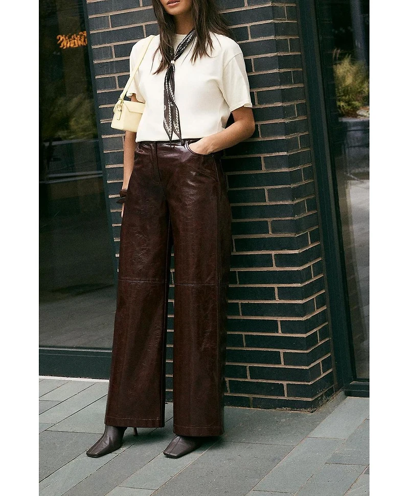 Nasty Gal Women's High Shine Faux Leather Slouch Pant