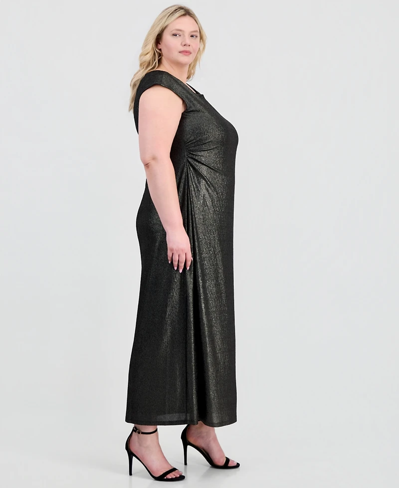 Connected Plus Metallic Cap-Sleeve Dress