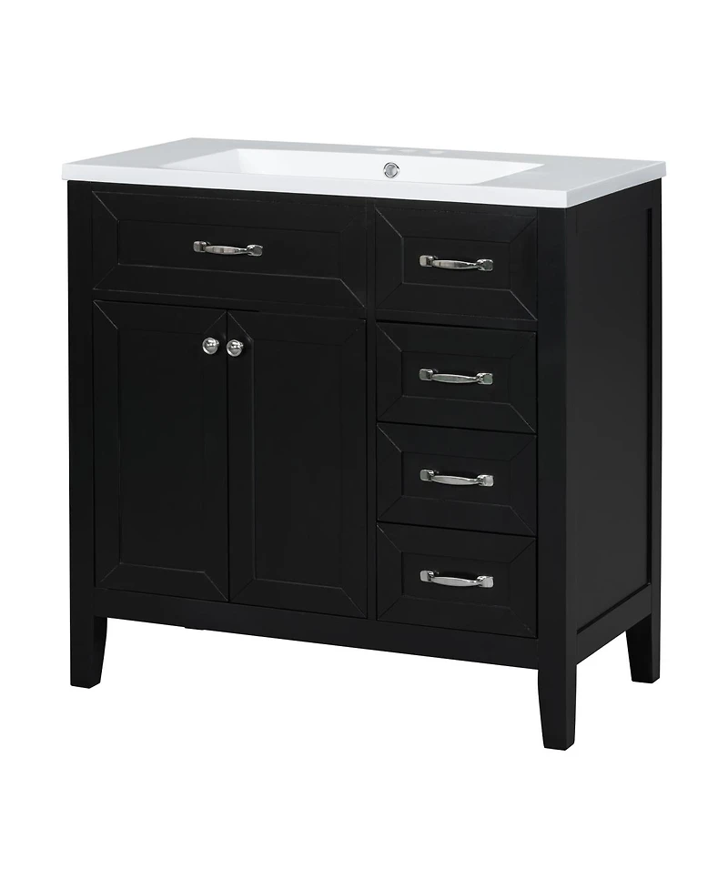 Sillysis 36" Bathroom Vanity with Ceramic Sink, Solid Wood Frame, Storage Cabinet & Drawers for Modern Bathrooms