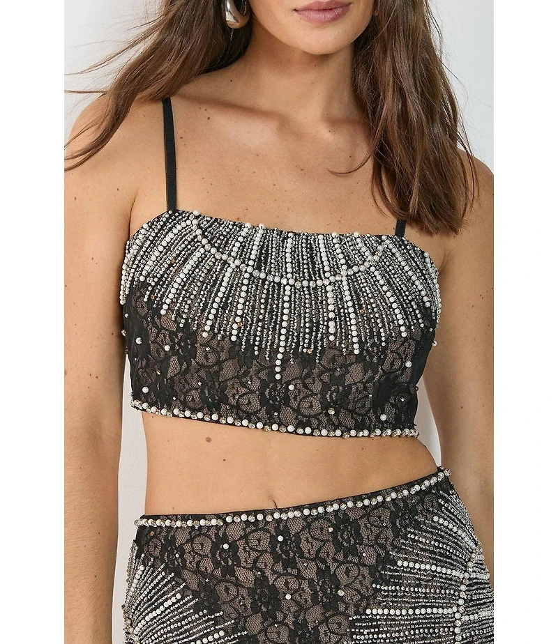 Nasty Gal Women's Lace Strappy Sequin Crop Top