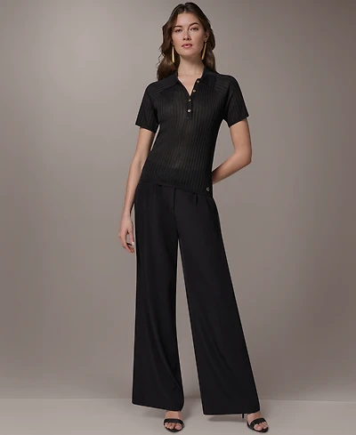 Donna Karan New York Petite Short-Sleeve Polo Sweater Top