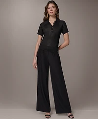 Donna Karan New York Petite Short-Sleeve Polo Sweater Top