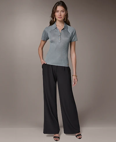 Donna Karan New York Petite Short-Sleeve Polo Sweater Top
