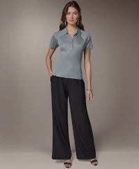 Donna Karan New York Petite Short-Sleeve Polo Sweater Top