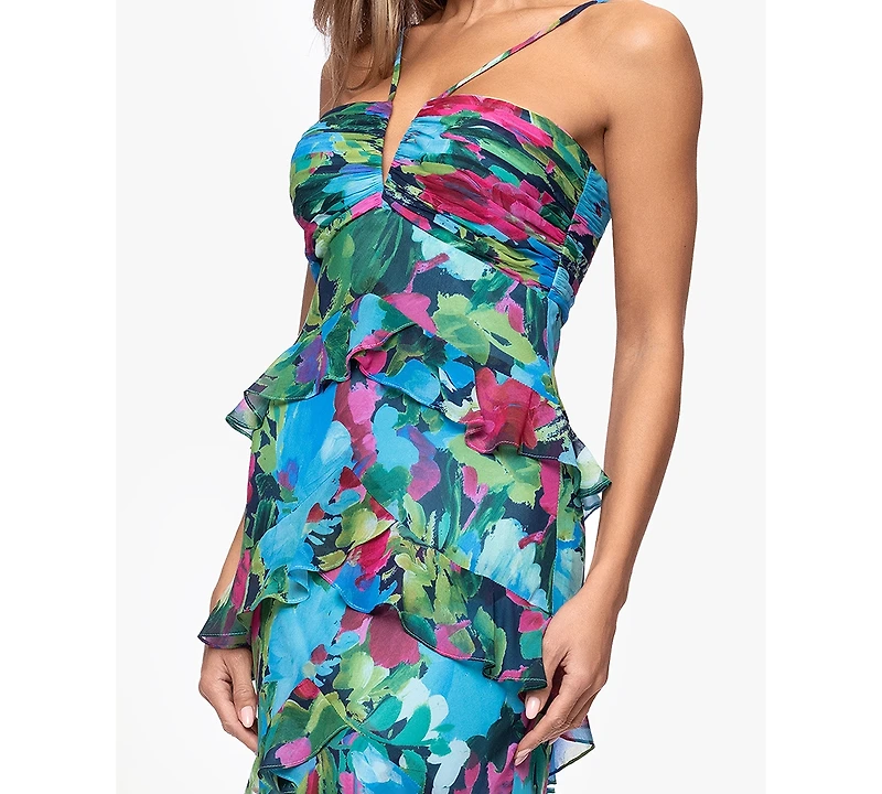 Xscape Women's V-Neck Tiered Gown