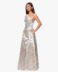 Xscape Women's One Shoulder Sleeveless Brocade Gown