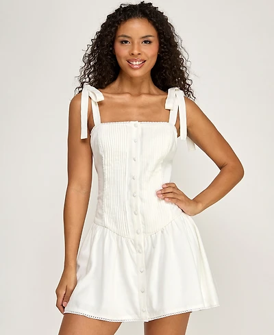 Seni & Cade Women's Tie-Shoulder Square Neck Mini Dress