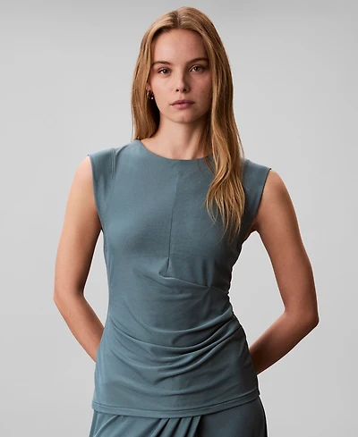 Calvin Klein Women's Rib Ruched Crewneck Sleeveless Tank Top