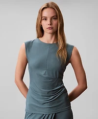 Calvin Klein Women's Rib Ruched Crewneck Sleeveless Tank Top