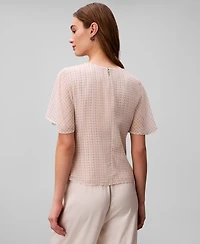 Calvin Klein Women's Printed Flutter-Sleeve Crewneck Top