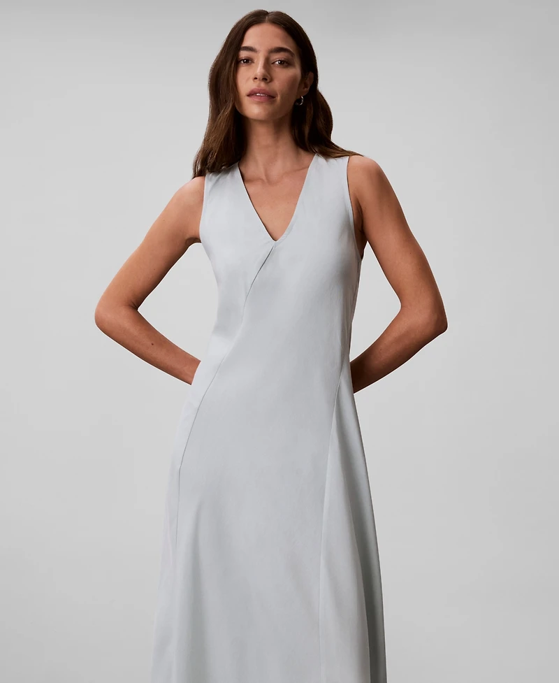 Calvin Klein Women's Tencel Blend Panel V-Neck Midi Dress