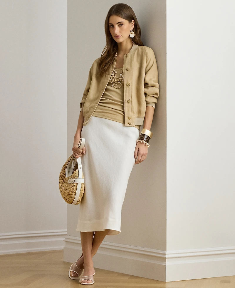 Lauren Ralph Petite Yellow Rib-Knit Scoop Neck Stretch Tank Top