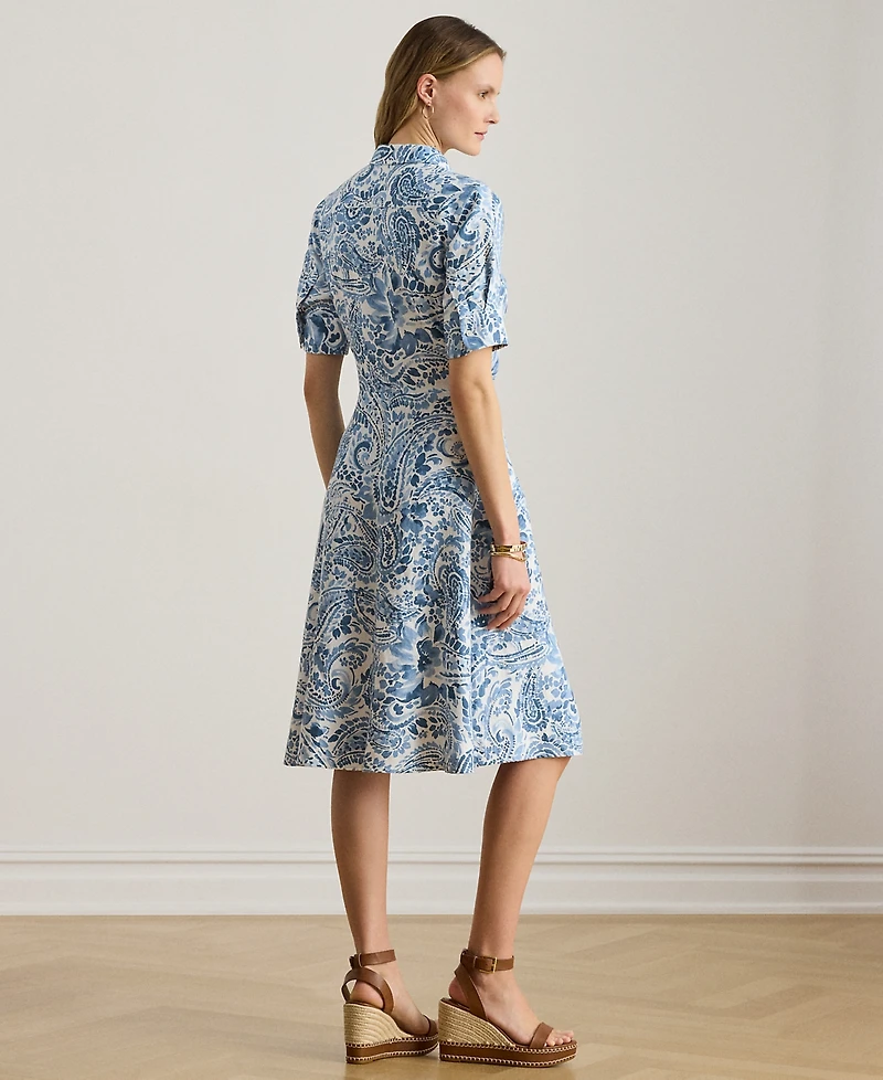 Lauren Ralph Petite Paisley-Print Tie-Front Collared Shirt Dress