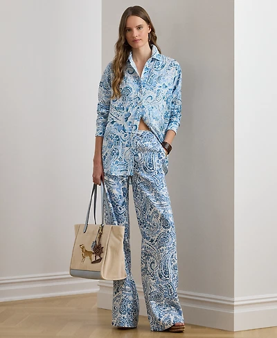 Lauren Ralph Petite Paisley-Print Linen Wide-Leg Pants
