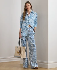 Lauren Ralph Petite Paisley-Print Linen Wide-Leg Pants