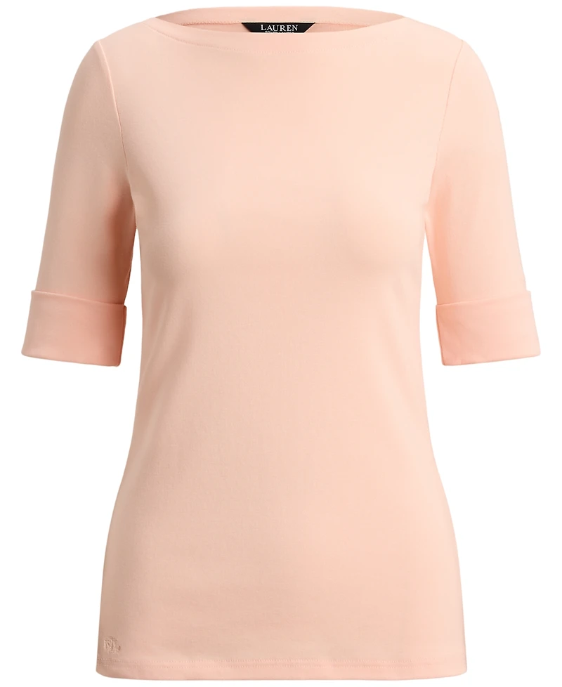 Lauren Ralph Petite Stretch Cotton Boatneck Tee
