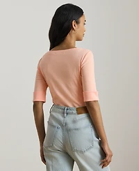 Lauren Ralph Petite Stretch Cotton Boatneck Tee