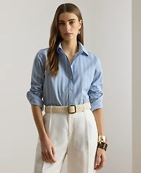 Lauren Ralph Petite Striped Broadcloth Collared Shirt