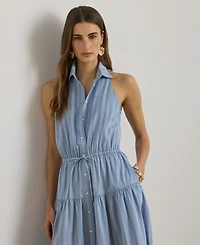 Lauren Ralph Petite Striped Tiered Collared Shirt Dress