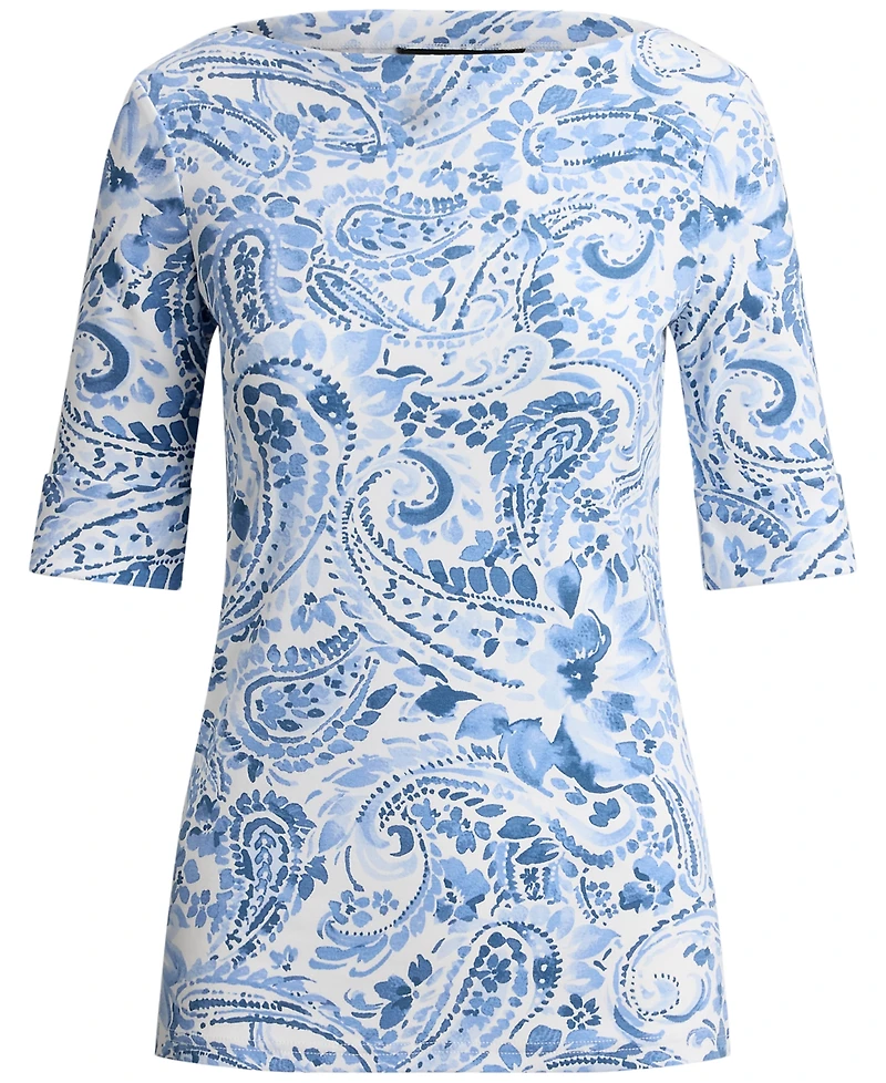 Lauren Ralph Petite Paisley-Print Boat Neck T-Shirt