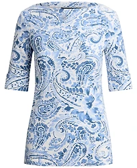 Lauren Ralph Petite Paisley-Print Boat Neck T-Shirt
