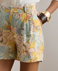 Lauren Ralph Petite Floral-Print Pleated Pull-On Shorts