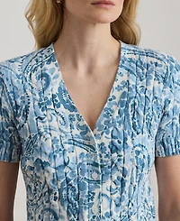 Lauren Ralph Petite Paisley-Print Cable-Knit V-Neck Cardigan