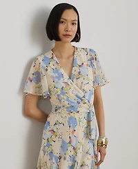 Lauren Ralph Petite Floral-Print Surplice V-Neck Fit-and-Flare Dress