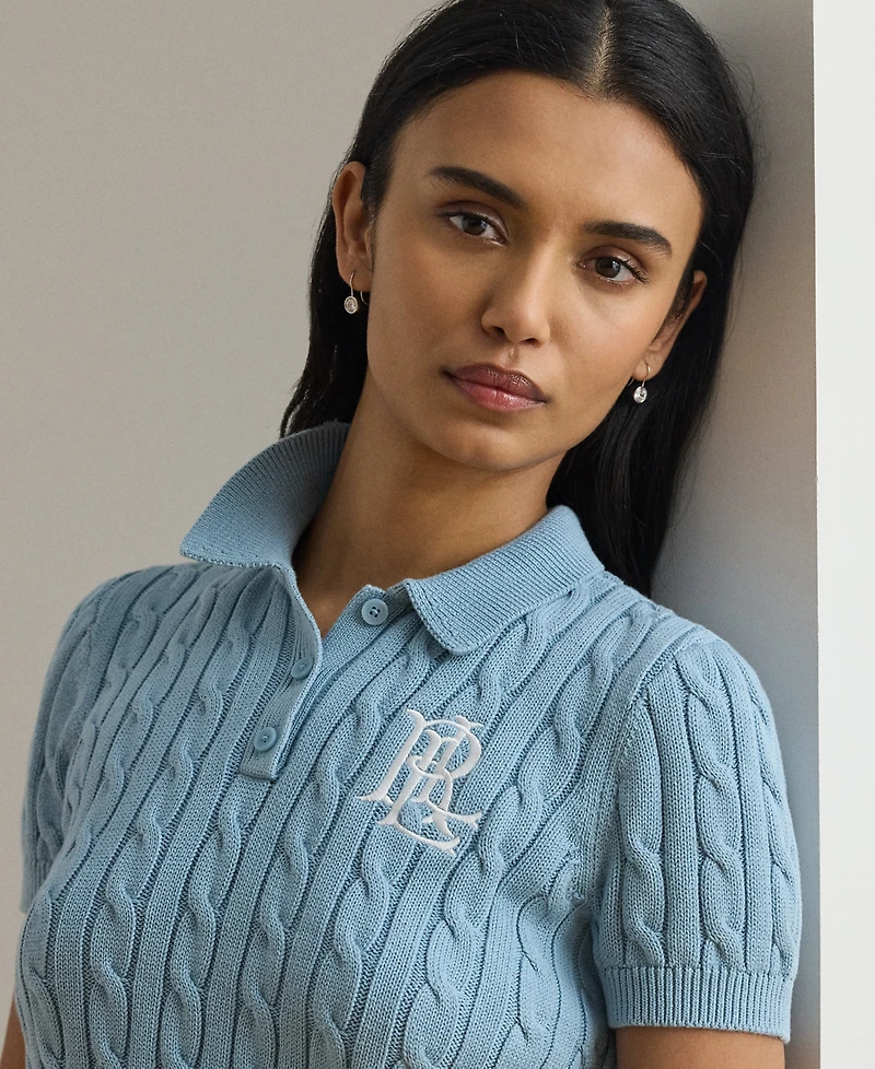 Lauren Ralph Petite Cable-Knit Polo Sweater