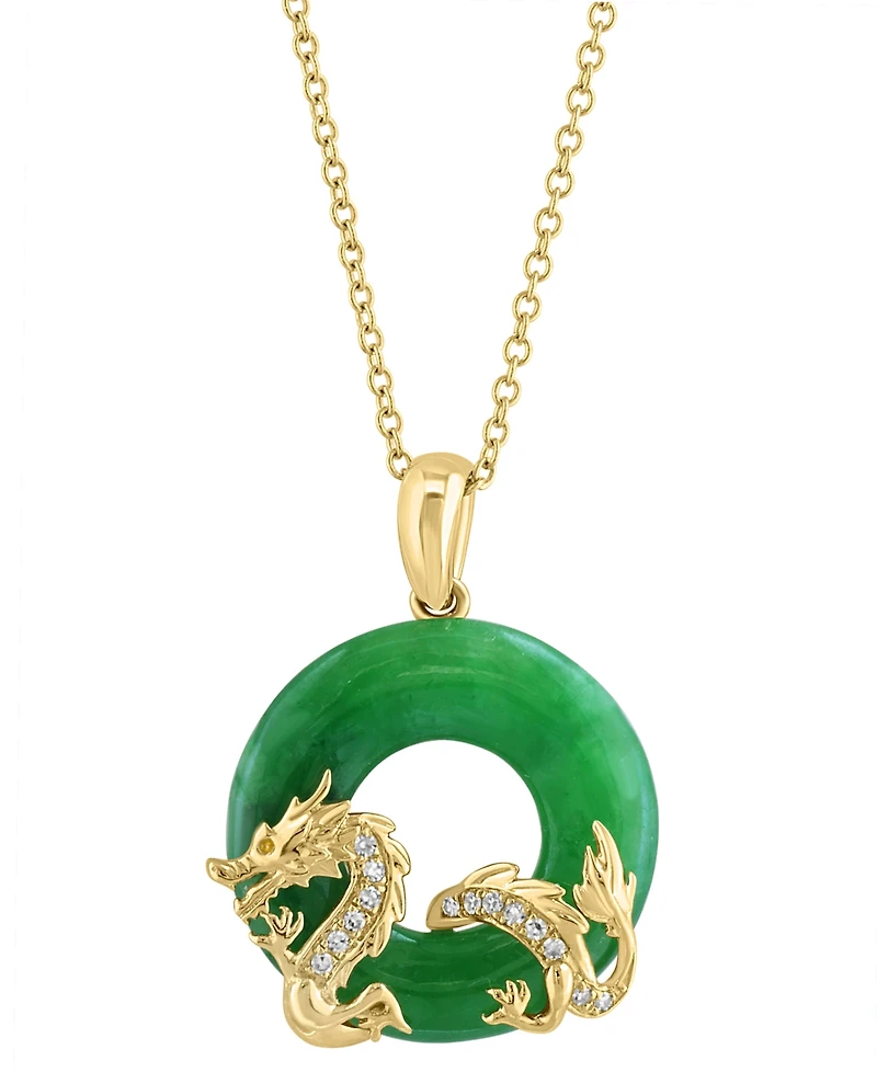 Effy Collection Jade & Diamond (1/20 ct. t.w.) Pendant Necklace in 14k Yellow Gold