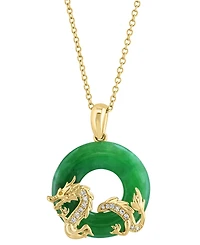 Effy Collection Jade & Diamond (1/20 ct. t.w.) Pendant Necklace in 14k Yellow Gold