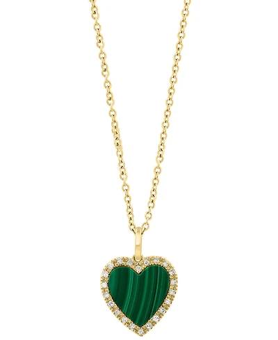 Effy Collection Malachite & Diamond (1/20 ct. t.w.) Heart Pendant Necklace in 14k Yellow Gold