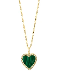 Effy Collection Malachite & Diamond (1/20 ct. t.w.) Heart Pendant Necklace in 14k Yellow Gold