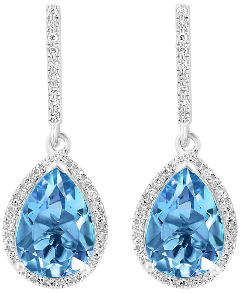 Effy Collection London Blue Topaz (4-1/3 ct. t.w.) & Diamond (1/5 ct. t.w.) Drop Earrings in 14k White Gold
