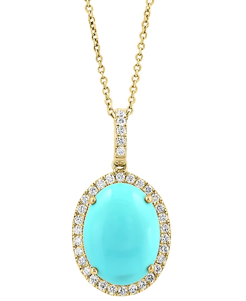 Effy Collection Diamond (1/5 ct. t.w.) and Turquoise Pendant Necklace in 14k Yellow Gold