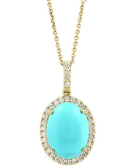 Effy Collection Diamond (1/5 ct. t.w.) and Turquoise Pendant Necklace in 14k Yellow Gold