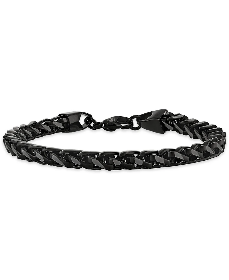 Esquire Men's Jewelry Black and Silver Wheat Chain Bracelet in Stainless Steel