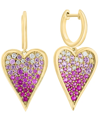 Effy Collection Pink Sapphire (1-3/8 ct. t.w.) & Diamond (1/3 ct. t.w.) Heart Drop Earrings in 14k Yellow Gold