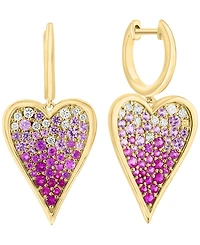 Effy Collection Pink Sapphire (1-3/8 ct. t.w.) & Diamond (1/3 ct. t.w.) Heart Drop Earrings in 14k Yellow Gold