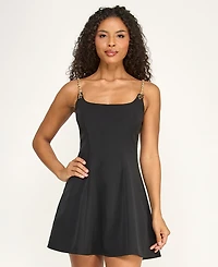 Seni & Cade Juniors' Scoop Neck Chain-Link Straps Flared Dress